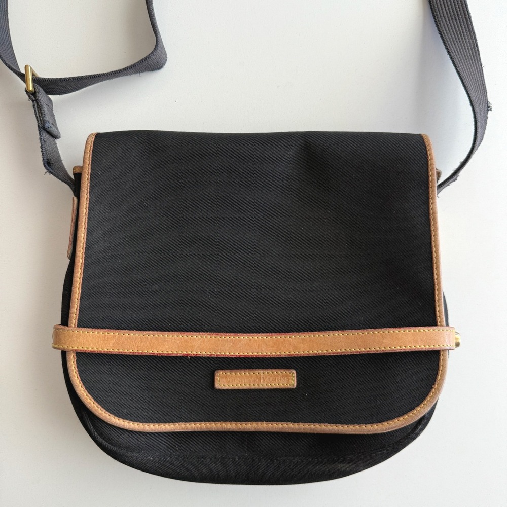 Dooney & Bourke Black Canvas Crossbody with Tan Trim